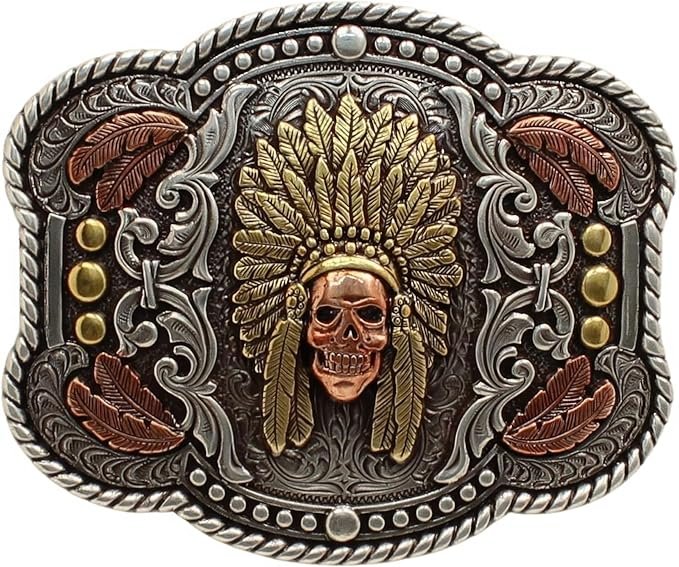 Men's Western Buckle with Feathered Headdress Motif