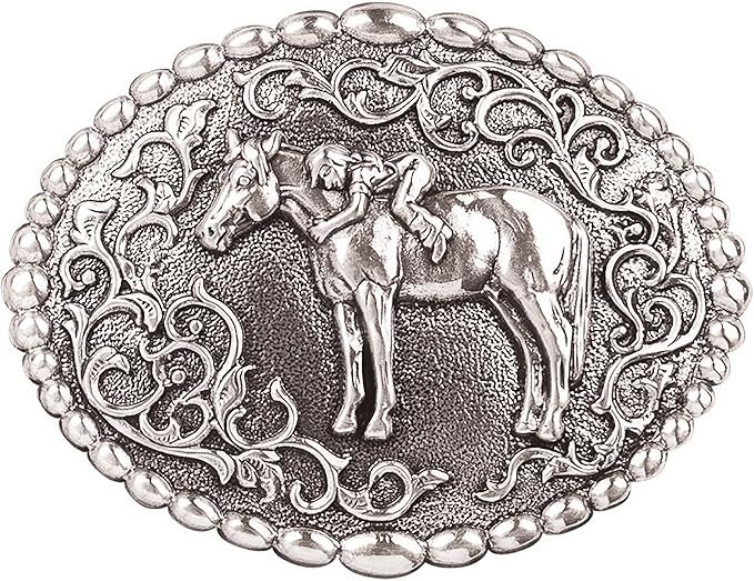 Girl's Young Girl On Horse Belt Buckle, Silver, OS