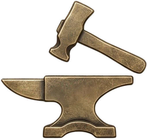 Anvil with hammer and tools